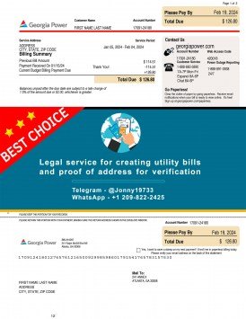 Georgia Power Sample Fake utility bill